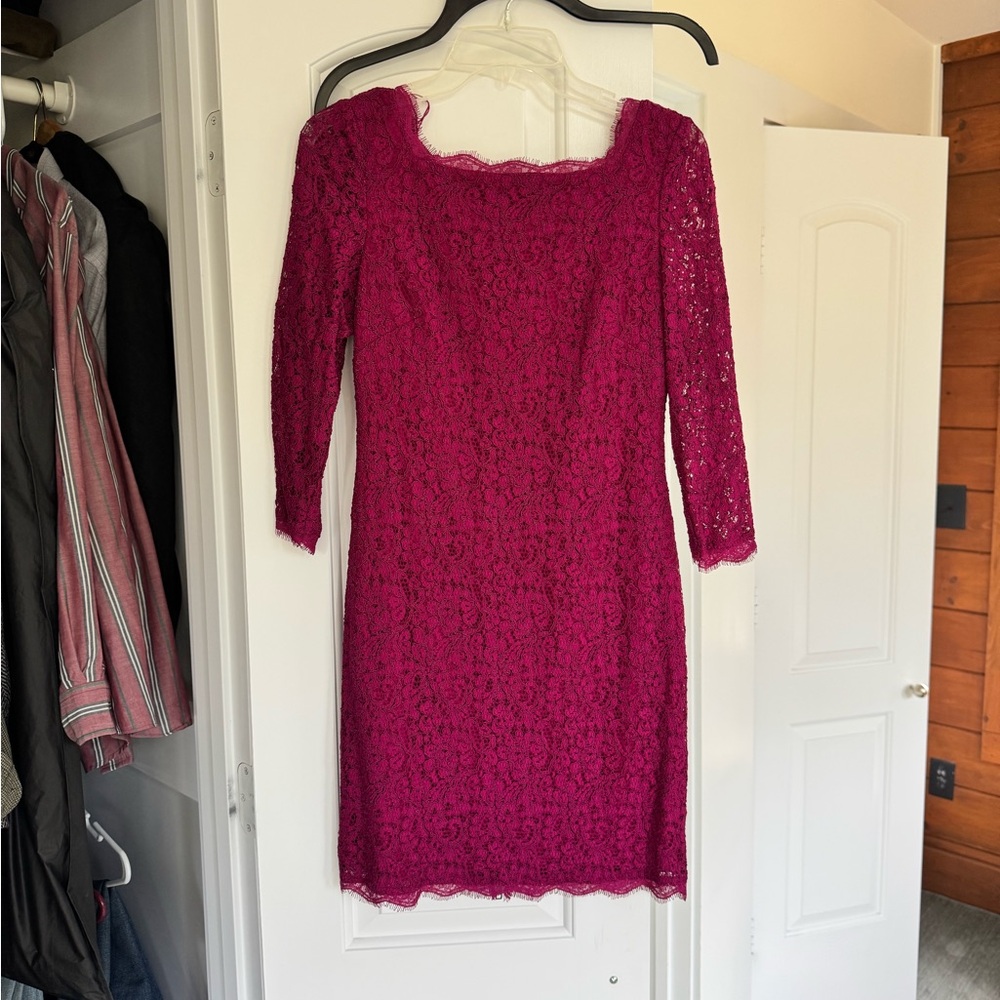 Adrianna Papell Fuchsia Lace Long Sleeve Dress